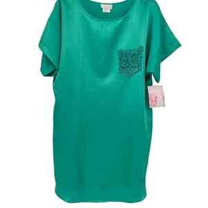New Vintage Classy 90’S Inner Most Shiny Satin Pajama Gown Lace Pocket Green Med